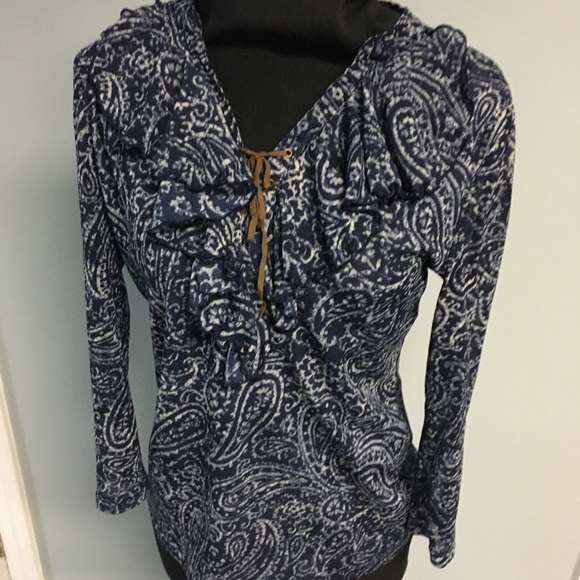 Chaps 3/ 4 Sleeve Blue Pull Over Paisley Blouse - Picture 2 of 6